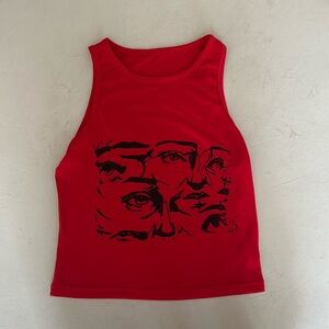 Red and Black Face Drawing High Neck Tank